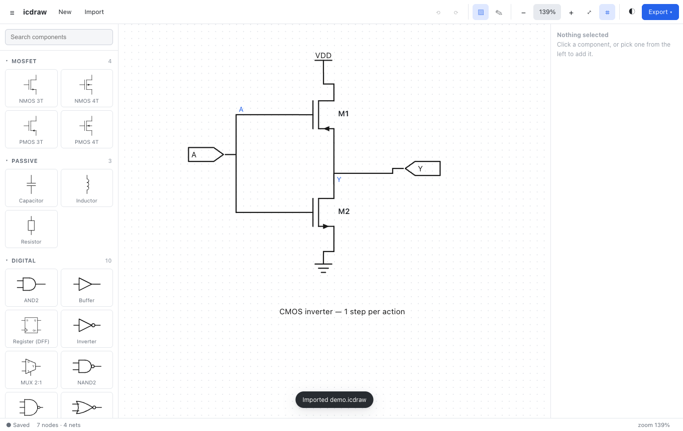 ICdraw 集成电路原理图编辑器界面